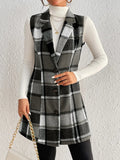 Honey Plaid Button Up Vest Coat - CELIVINE
