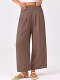Wide Leg Smocked High Waist Pants - CELIVINE