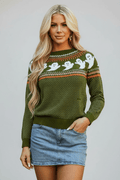 Ghost Round Neck Long Sleeve Sweater - CELIVINE