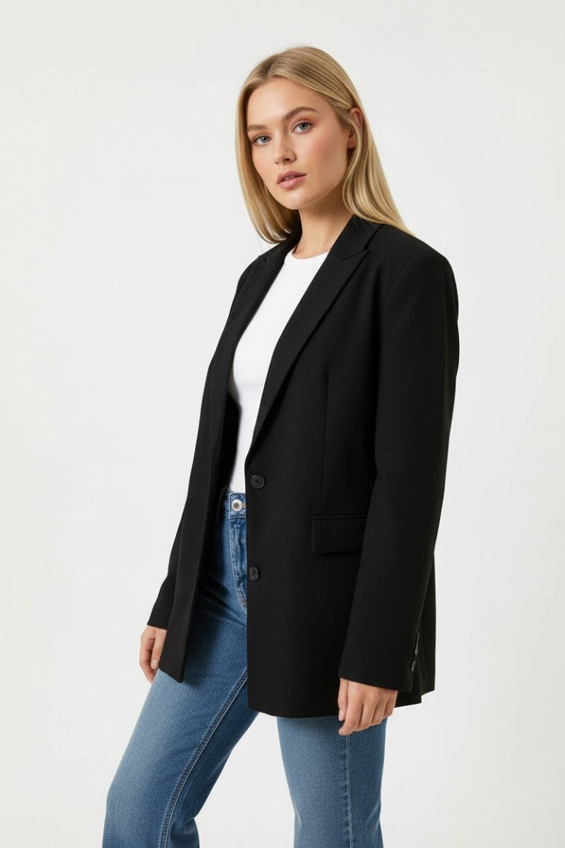 Button Up Long Sleeve Blazer - CELIVINE