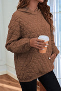 Quilted Long Sleeve Hoodie with Pocket - CELIVINE