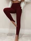 Ribbed Mid Waist Leggings - CELIVINE