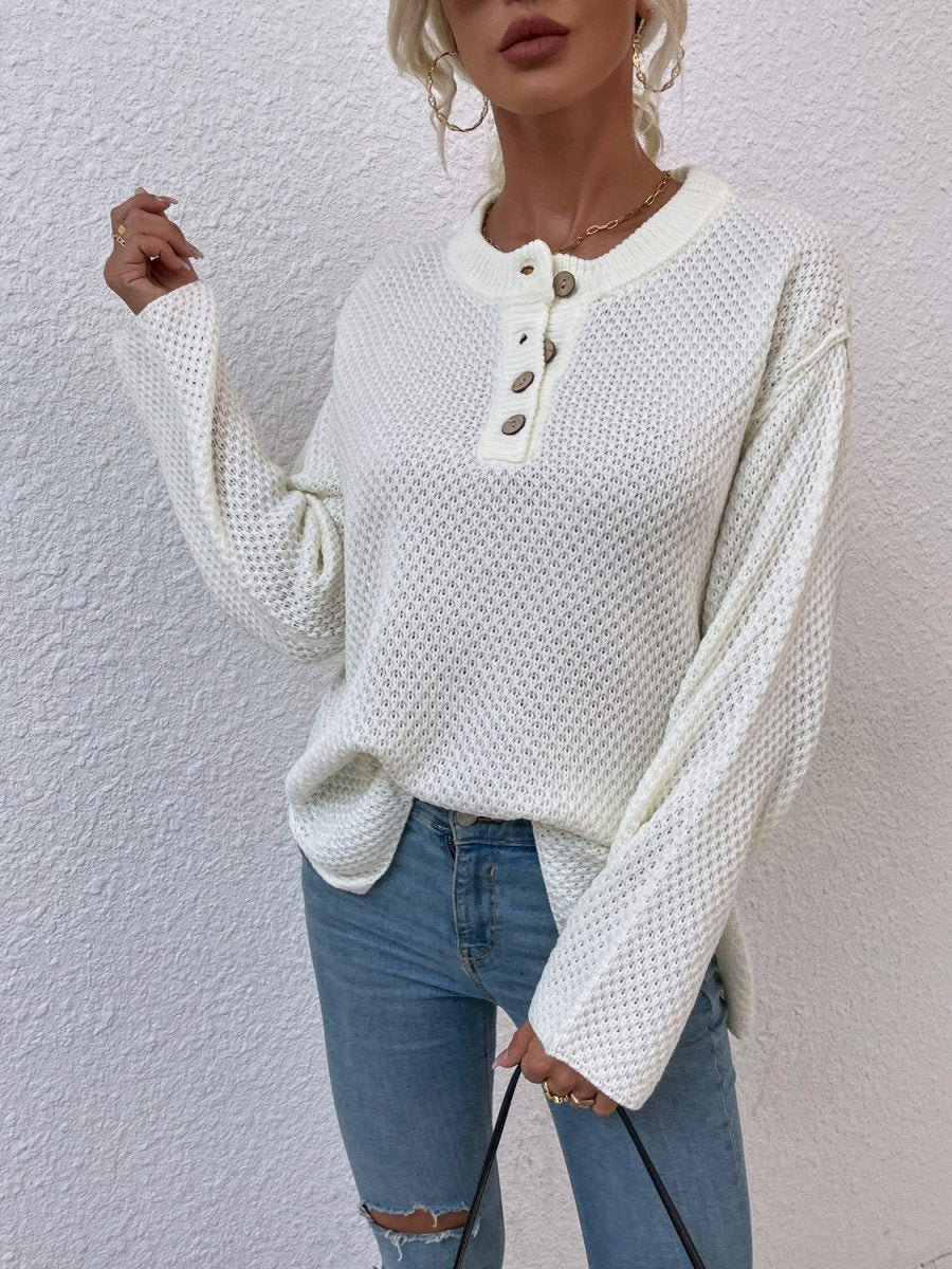 Quarter - Button Slit Sweater - CELIVINE