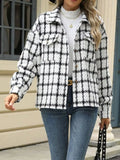 Plaid Button Up Long Sleeve Jacket - CELIVINE