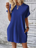 Pocketed Round Neck Short Sleeve Dress - CELIVINE