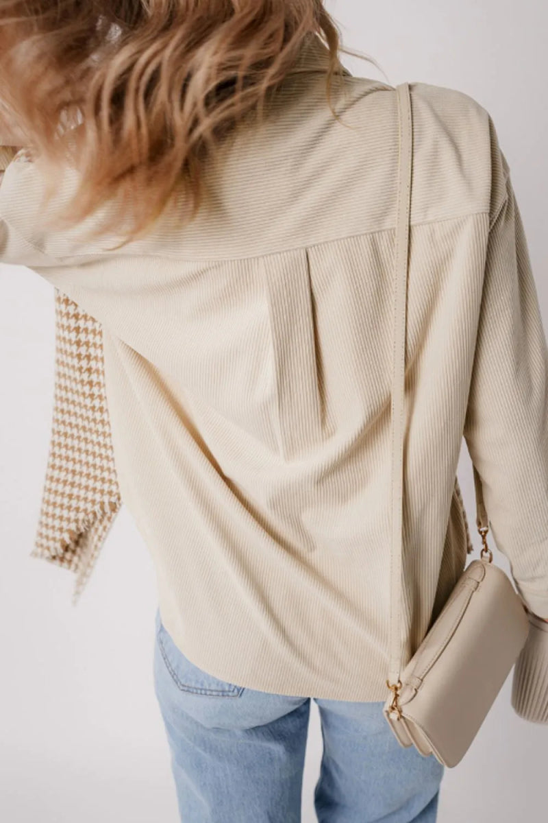 Houndstooth Button Up Long Sleeve Jacket - CELIVINE