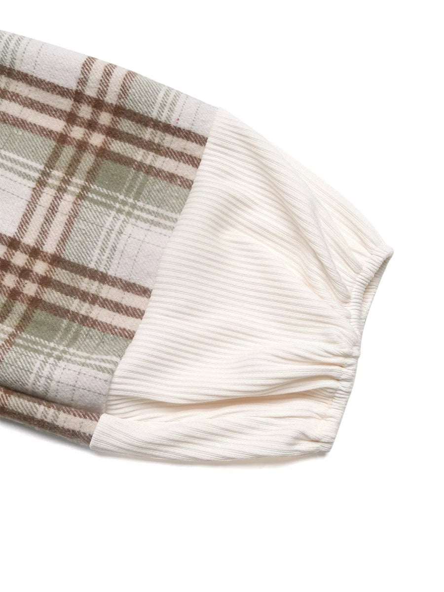 Plaid V - Neck Button Front Sweatshirt - CELIVINE