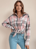 Plaid Button Up Long Sleeve Shirt - CELIVINE
