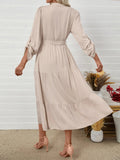 Tiered Notched Belted Midi Dress - CELIVINE