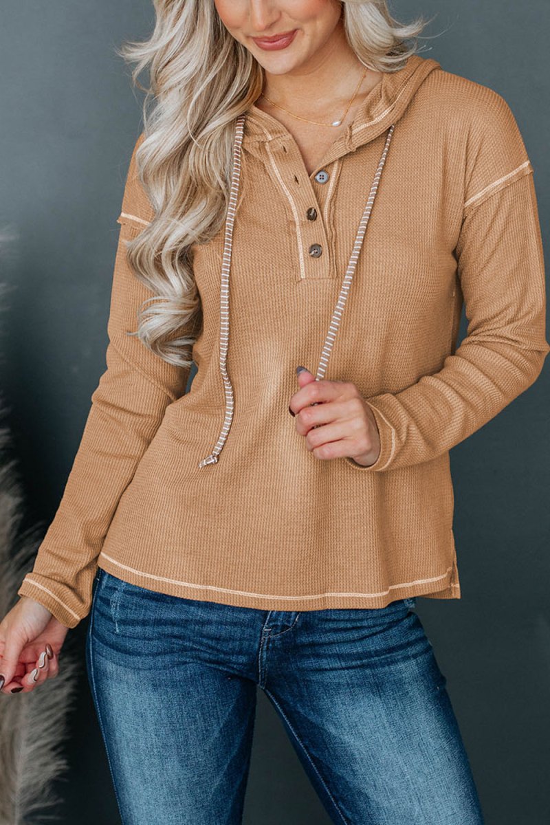 Dropped Shoulder Buttoned Hoodie - CELIVINE