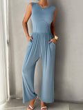 Devine Round Neck Sleeveless Wide Leg Jumpsuit - CELIVINE