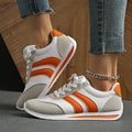 Striped Contrast Mesh Lace Up Sneakers - CELIVINE