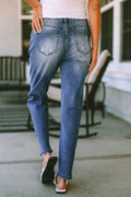 Distressed Straight Jeans with Pockets - CELIVINE