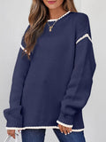 Contrast Trim Long Sleeve Sweater - CELIVINE