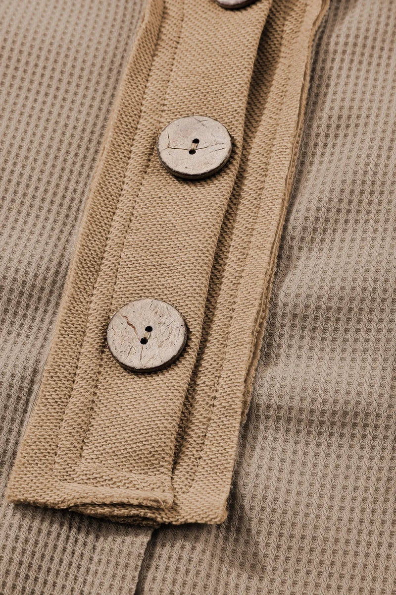 Waffle Knit Button Front Dress - CELIVINE