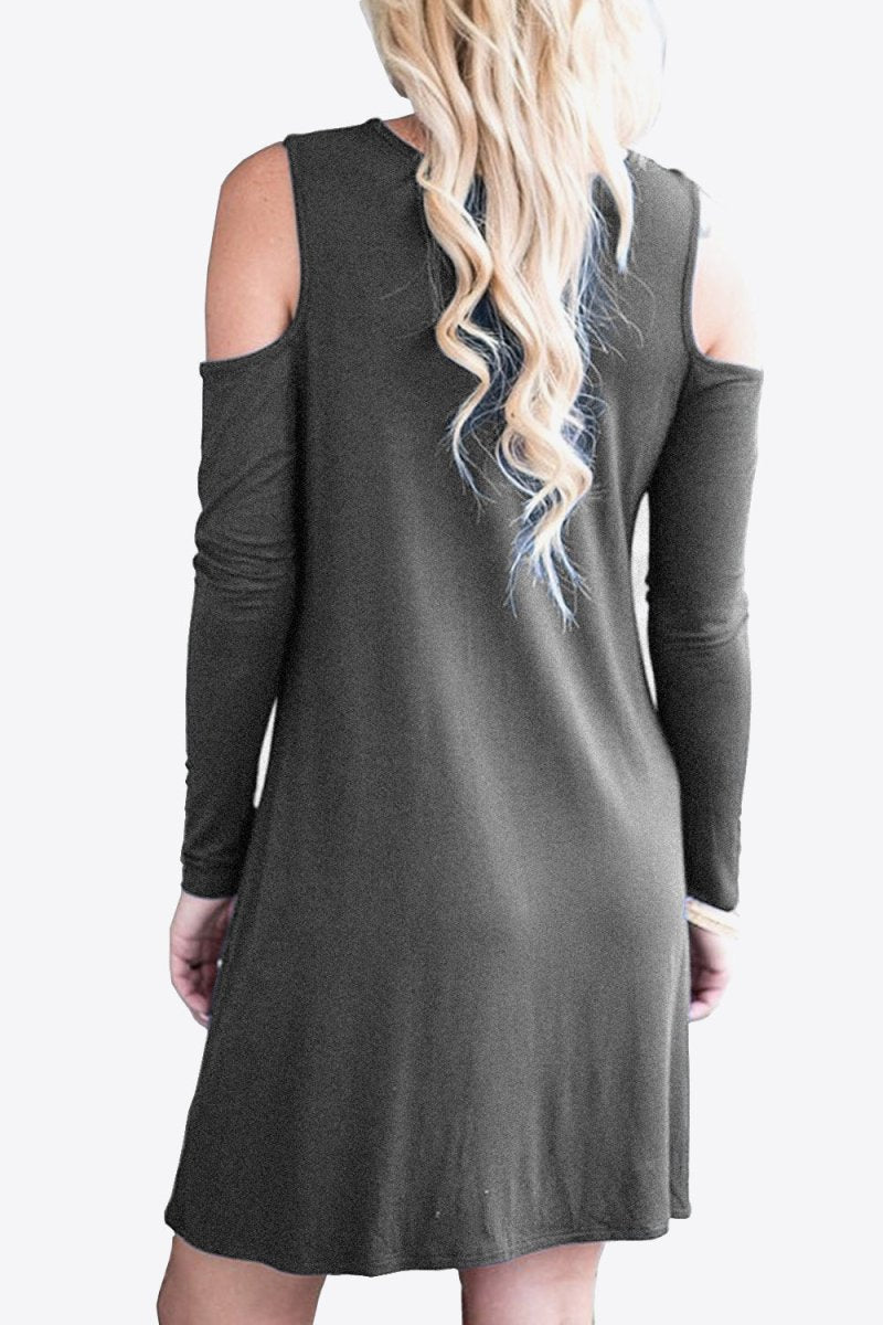 Cold - Shoulder Long Sleeve Round Neck Dress - CELIVINE