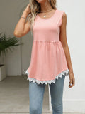 Lace Trim Sleeveless Babydoll Tank Top - CELIVINE