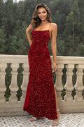 Sequin Backless Split Maxi Dress - CELIVINE