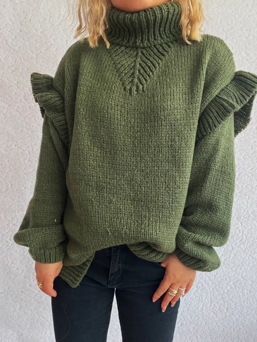 Ruffled Turtleneck Long Sleeve Sweater - CELIVINE