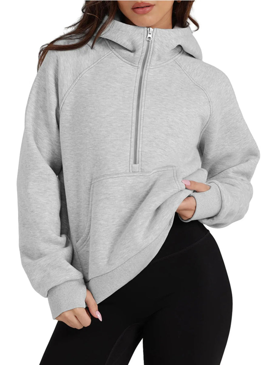 Half - Zip Hoodie with Kangaroo Pocket - CELIVINE