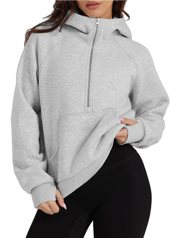 Half - Zip Hoodie with Kangaroo Pocket - CELIVINE