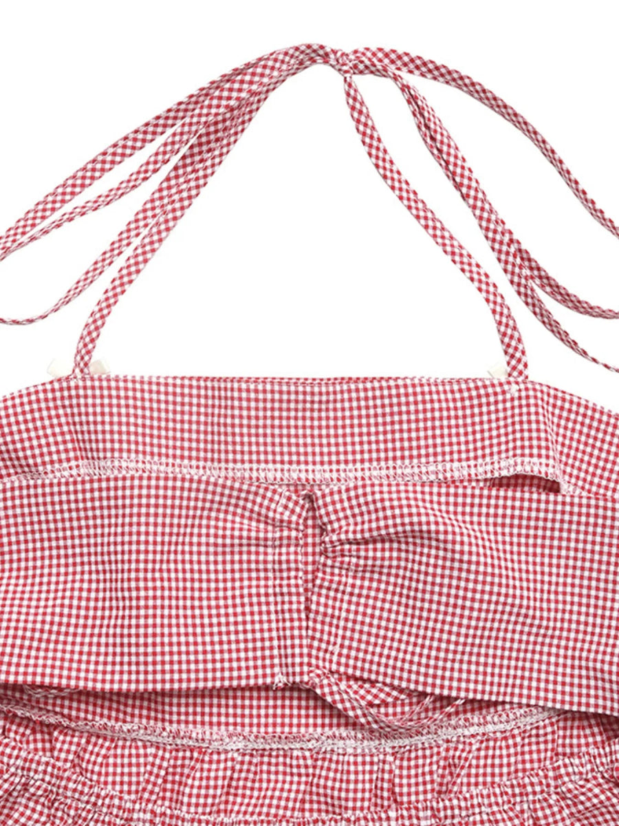 Gingham Halter Neck Cami Top - CELIVINE