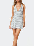 Striped Halter Neck Mini Dress - CELIVINE