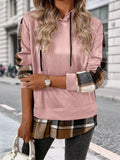Plaid Drawstring Long Sleeve Hoodie - CELIVINE