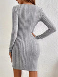 Ribbed Surplice Long Sleeve Knit Dress - CELIVINE