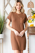 Ribbed Round Neck Short Sleeve Dress - CELIVINE