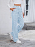 Plaid Wide Leg Casual Pants - CELIVINE