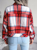 Plaid Collared Neck Drop Shoulder Jacket - CELIVINE