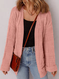 Textured Knit Open Front Cardigan with Pockets - CELIVINE