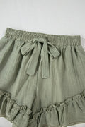 Textured Tie Waist Ruffle Hem Shorts - CELIVINE