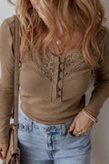 Eyelet V - Neck Long Sleeve Top - CELIVINE