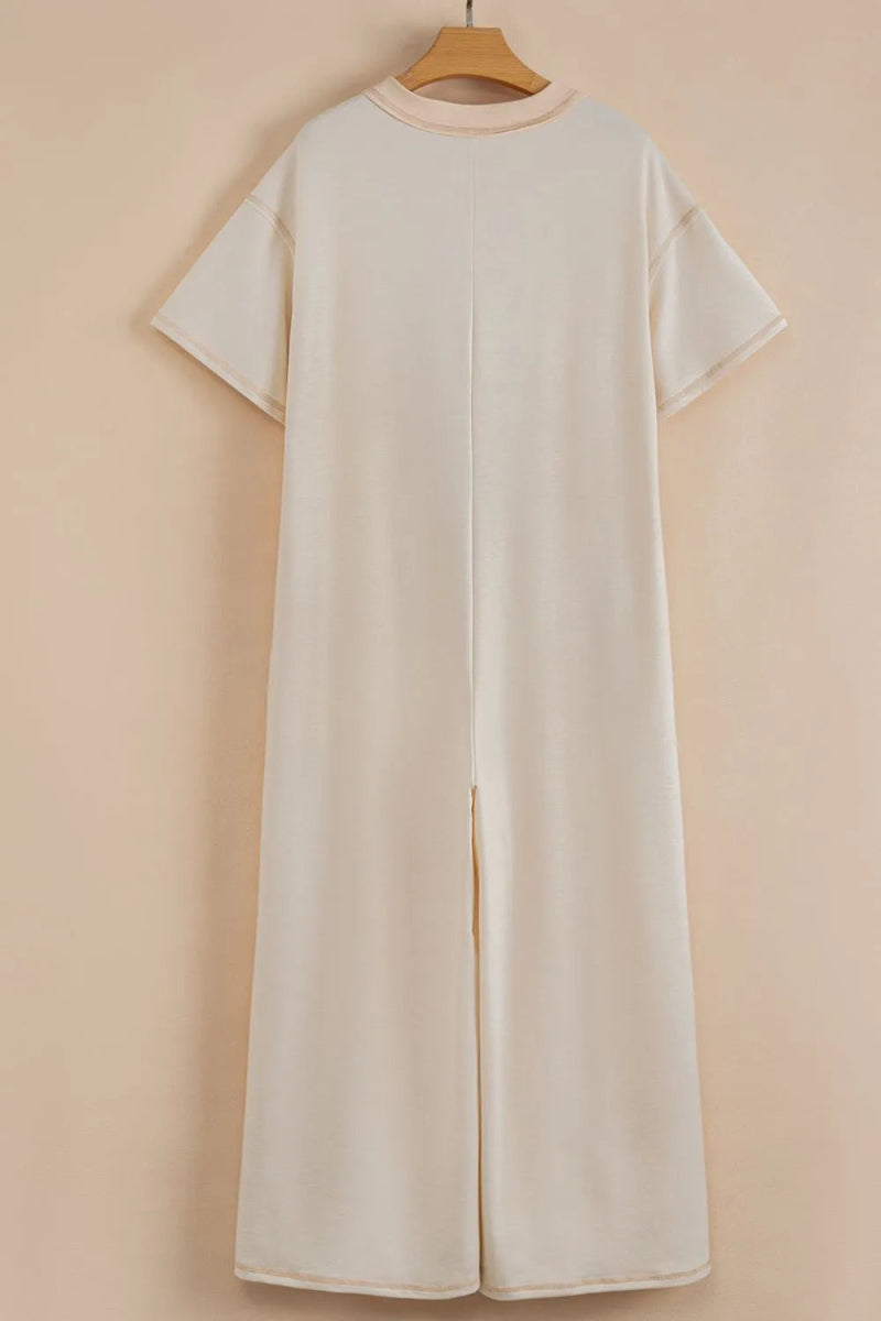 Pocket Front Short Sleeve Wide Leg Jumpsuit - CELIVINE