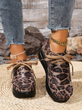 Leopard Round Toe Platform Loafers - CELIVINE