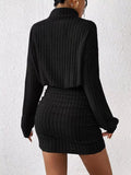 Ribbed Turtleneck Long Sleeve Sweater Dress - CELIVINE