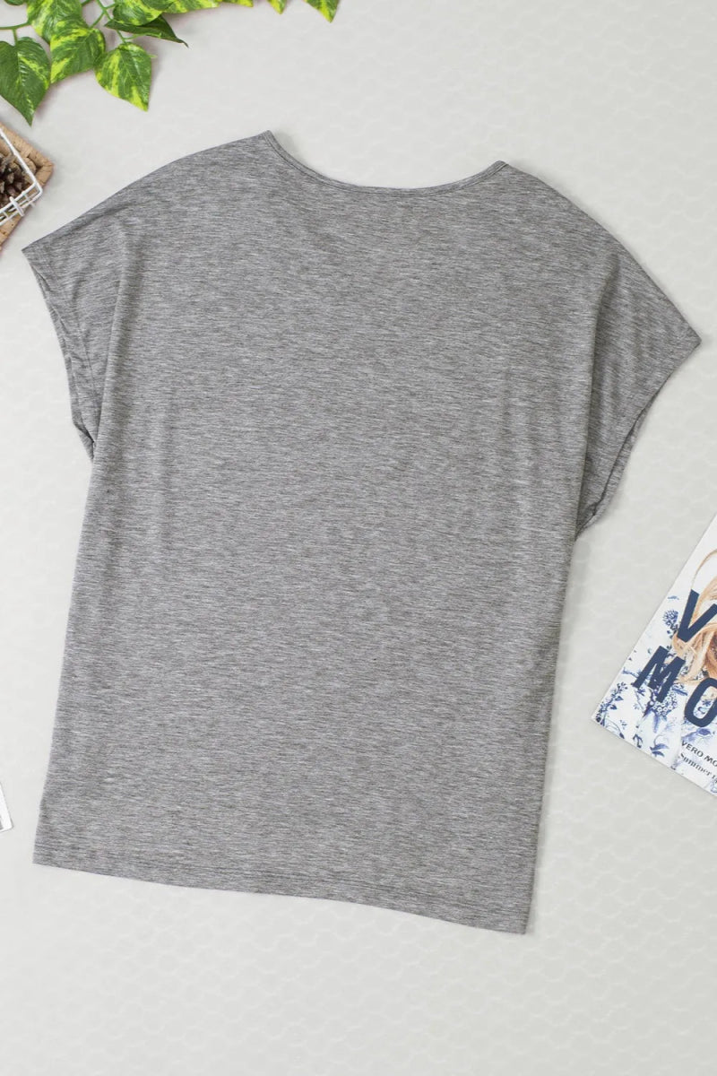 Heathered V - Neck Short Sleeve T-Shirt - CELIVINE