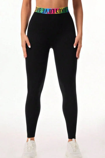 Letter Printed High Waist Active Leggings - CELIVINE