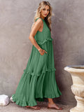 Ruffled Sleeveless Tiered Maxi Dress with Pockets - CELIVINE