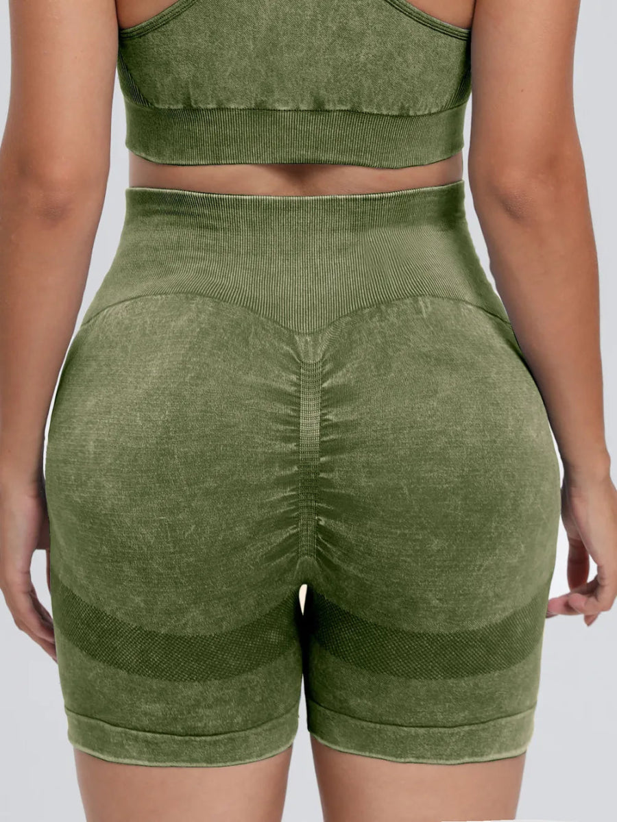 Washed High Waist Active Shorts - CELIVINE