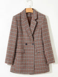 Houndstooth Lapel Collar Blazer - CELIVINE
