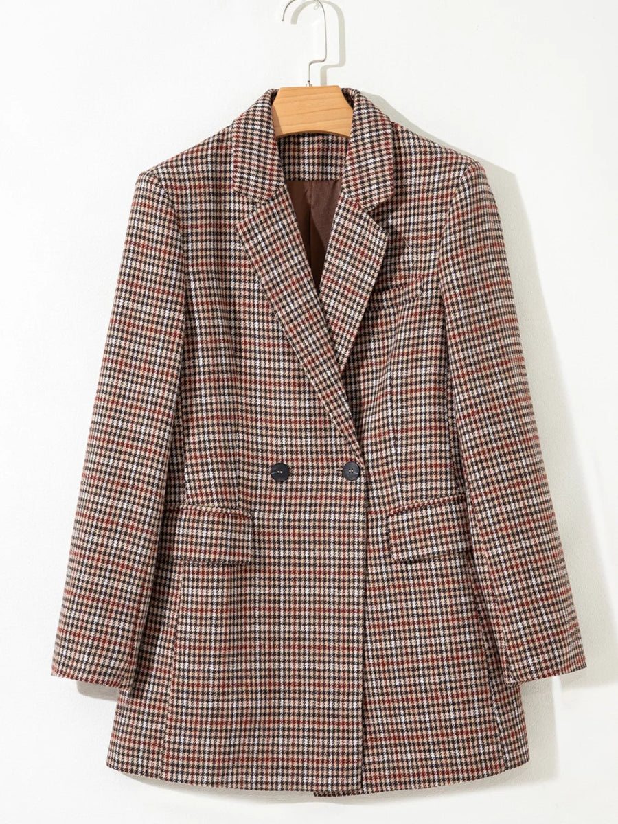 Houndstooth Lapel Collar Blazer - CELIVINE
