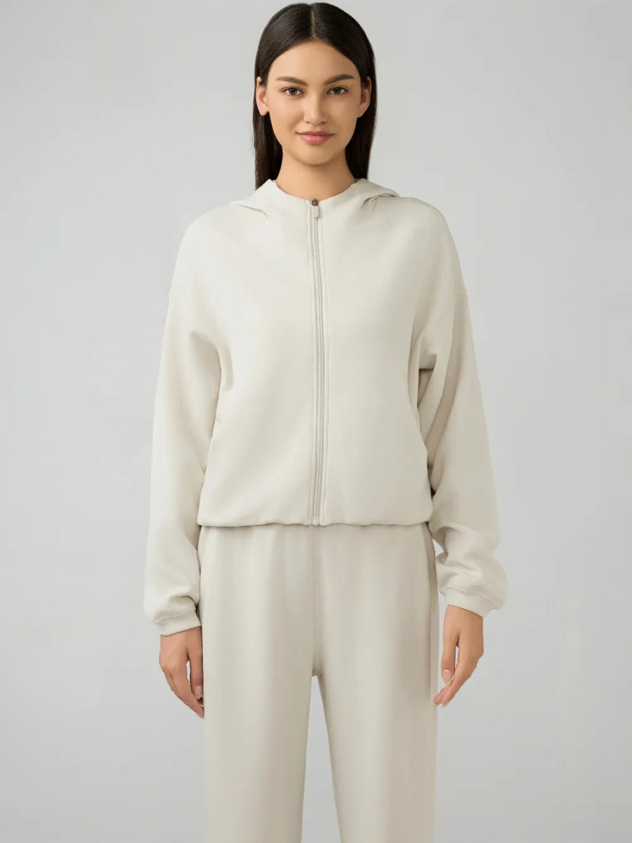 Zip Up Dropped Shouder Active Hooded - CELIVINE