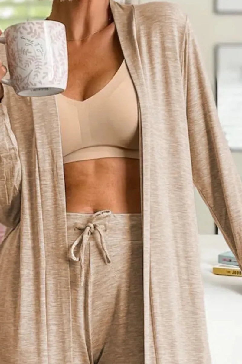 Open Front Long Sleeve Cardigan and Pants Lounge Set - CELIVINE