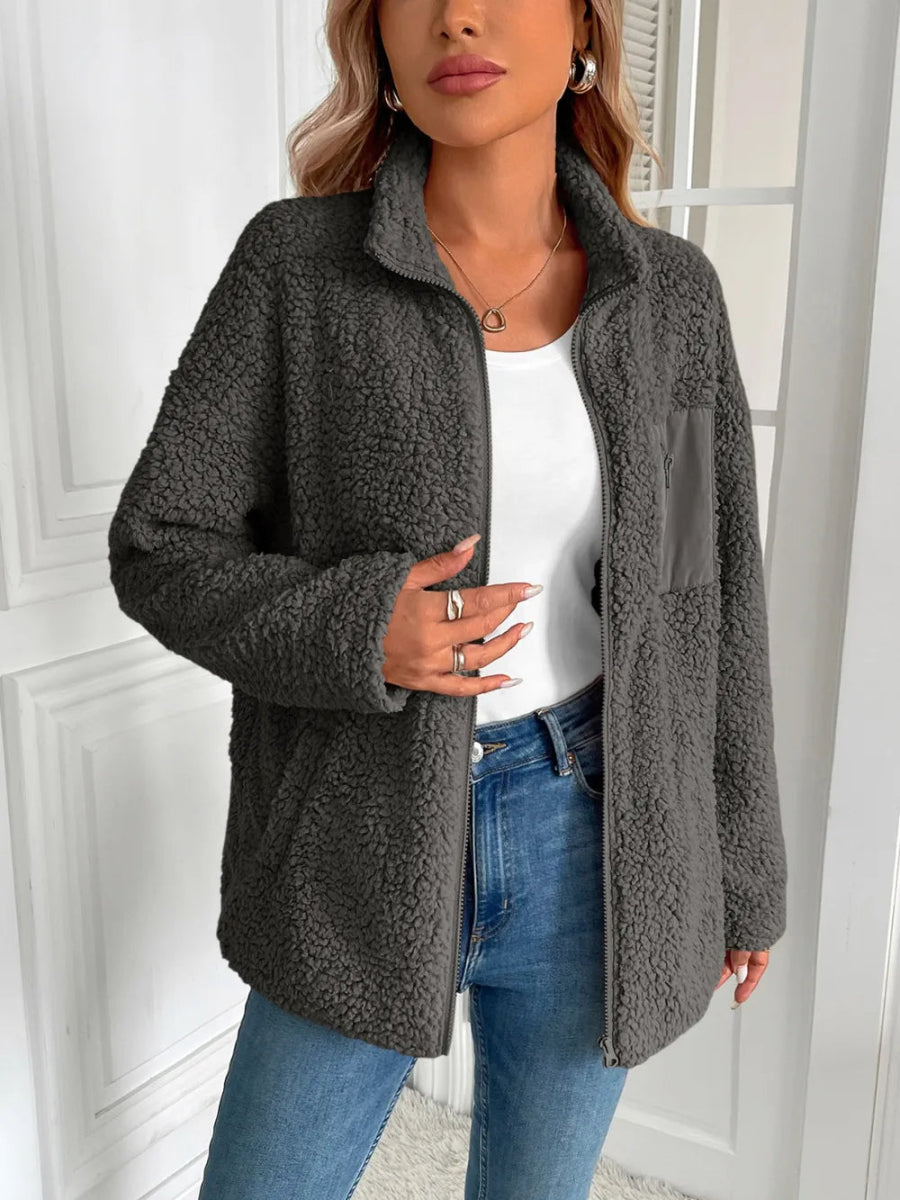 Ivy Lane Zip Up Long Sleeve Fuzzy Jacket - CELIVINE