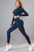 Mock Neck Long Sleeve Top and Pants Active Set - CELIVINE