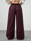 Plaid Wide Leg Pants with Drawstring Waist - CELIVINE