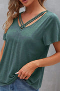V - Neck Short Sleeve T-Shirt - CELIVINE